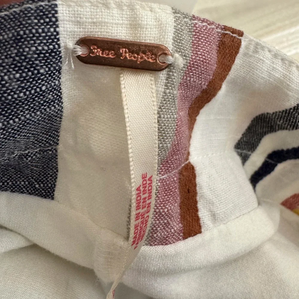 Free People Striped Wrap Mini Skirt Multi Color Linen Blend Size 2